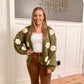 Olli Knit Bubble Sleeve Floral Cardigan, Olive
