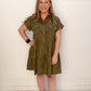 Chelsea Tiered Corduroy Button Down Dress, Olive