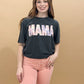 Patchwork Print Mama Graphic Tee, Black