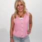 Hazel Button Down Chunky Knit Sweater Vest, Pink