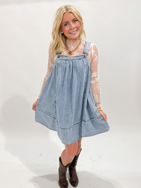 Sage Overall Denim Mini Dress