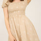 Cecilia Daisy Embroidered Smocked Babydoll Mini Dress, Taupe