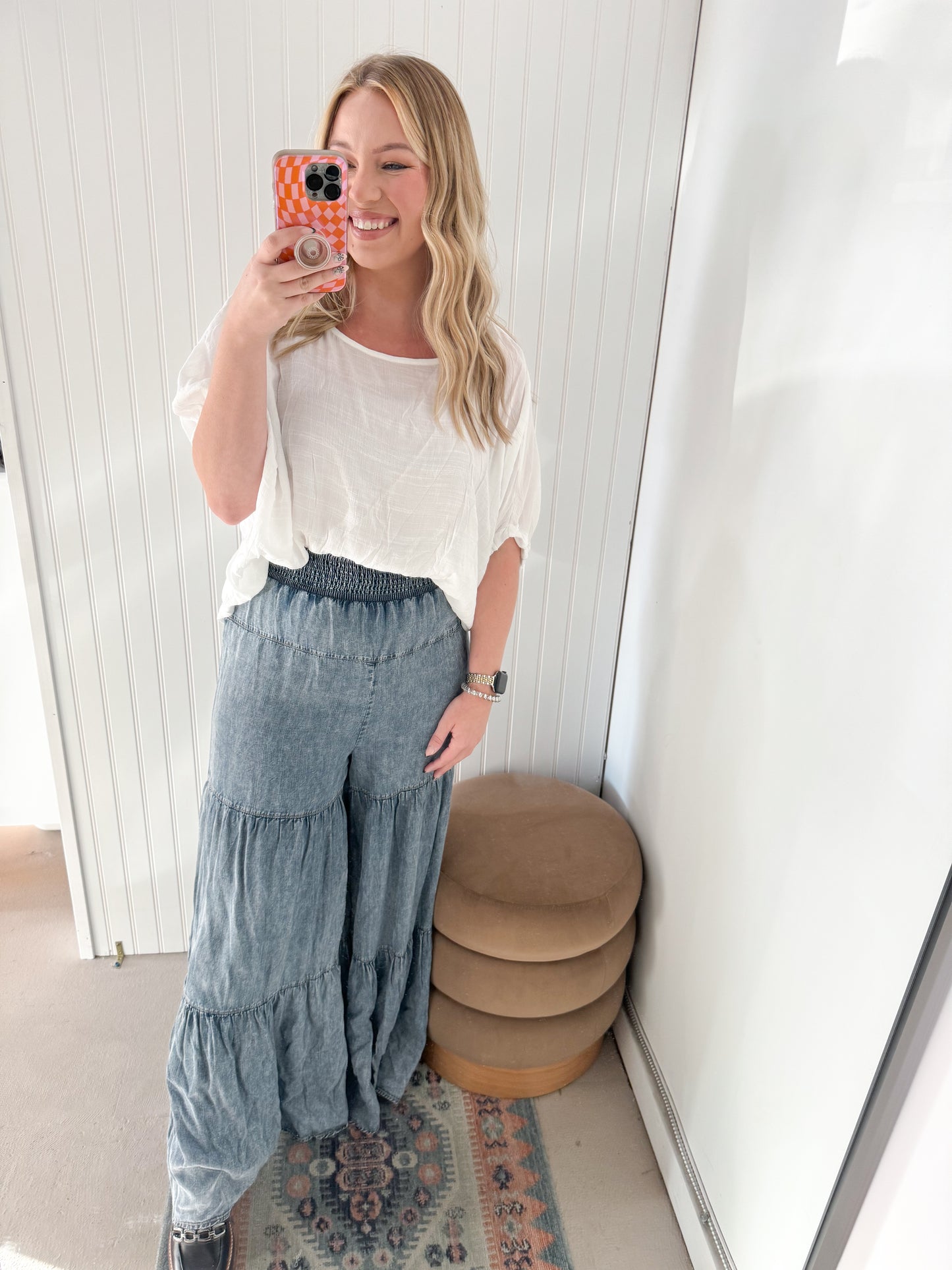 Winnie Snow Washed Wide Leg Tiered Pants