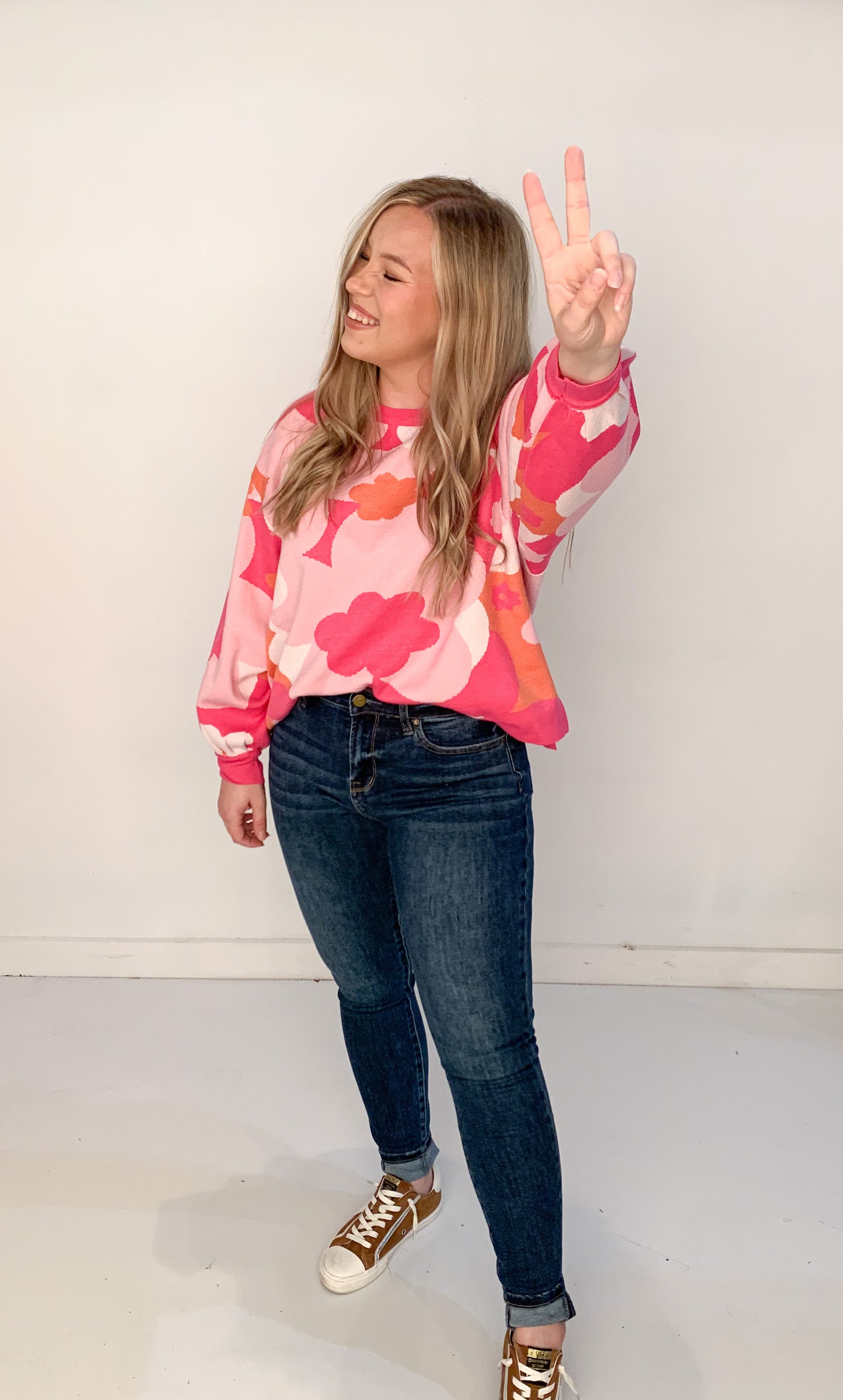 Jacquie Floral Print Sweater, Pink