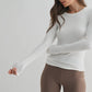Clair Essential Micro-Rib Long Sleeve Athleisure Top, White