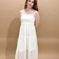 Kyleigh Lined Midi Dress with Smocked Bodice, White