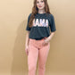 Patchwork Print Mama Graphic Tee, Black