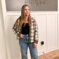 Marley Brushed Plaid Crop Shacket, Taupe/Olive