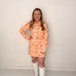 Sam Groovy Floral Print Button Up Mini Dress with Belt, Orange Multi