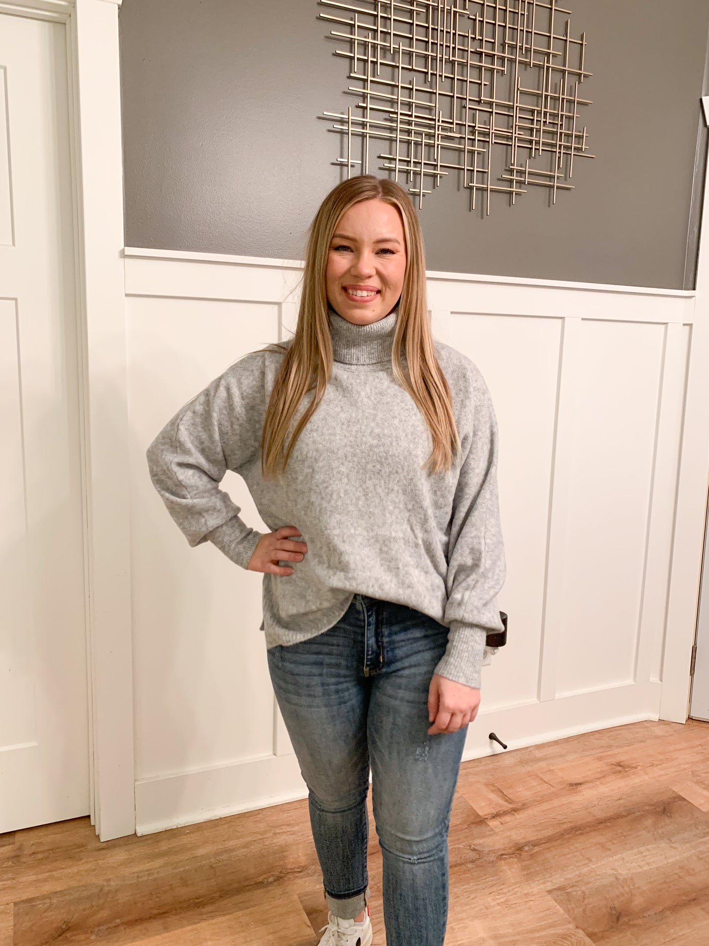 Tucker Mock Turtle Neck Sweater, Heather Gray