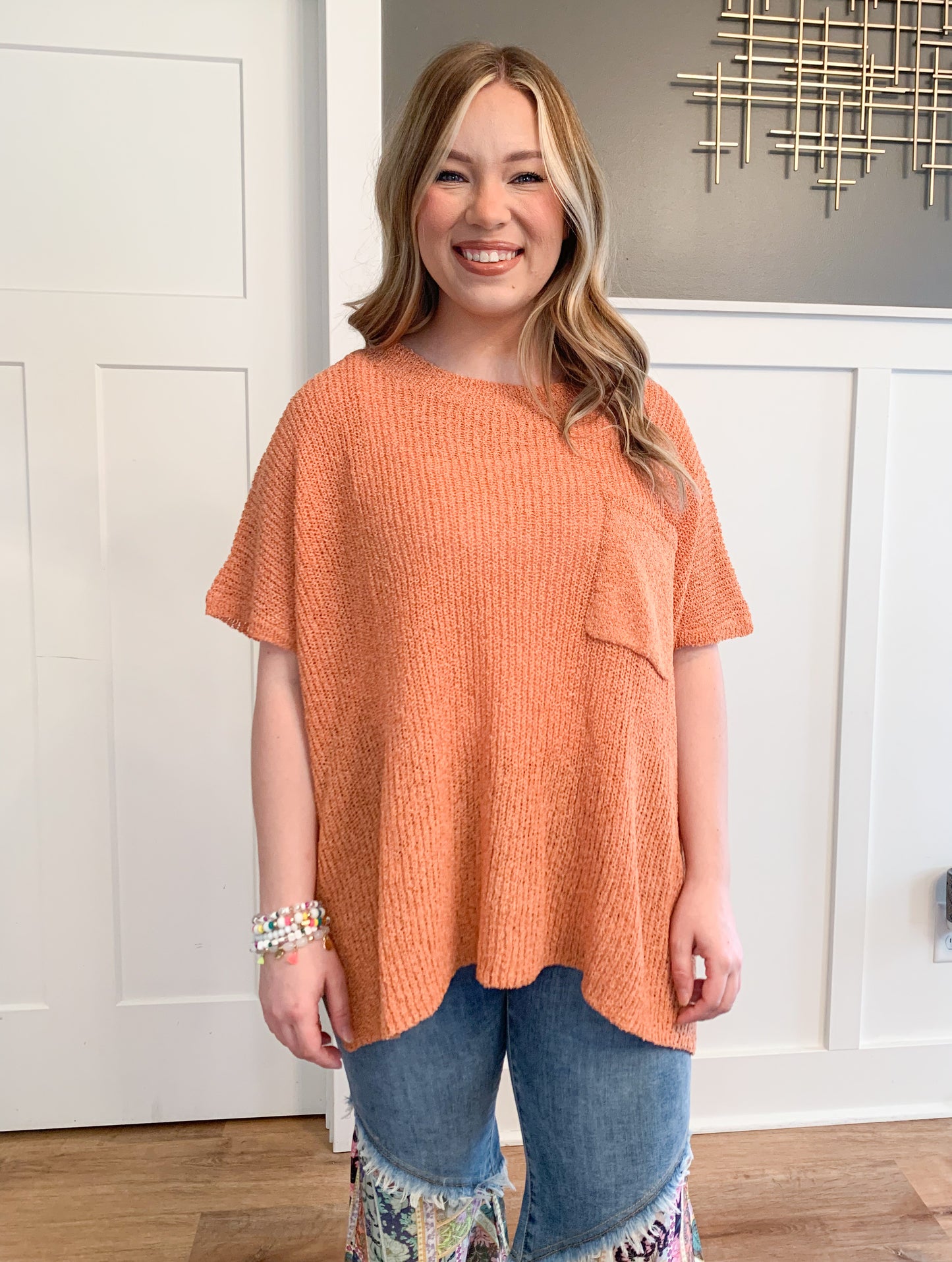 Neva Knitted Oversized Sweater Top, Orange