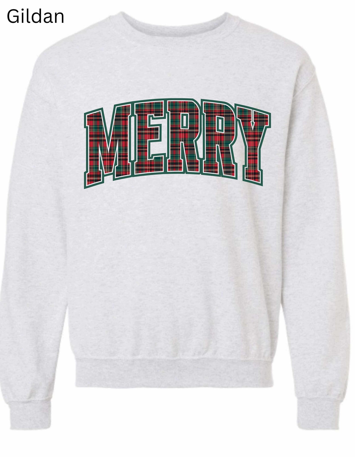 Plaid Merry Graphic Crewneck, Ash
