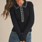 London Contrast Stitch Collared Sweater, Black / Ivory