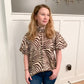 Zebra Mock Neck Puff Sleeve Blouse, Chocolate