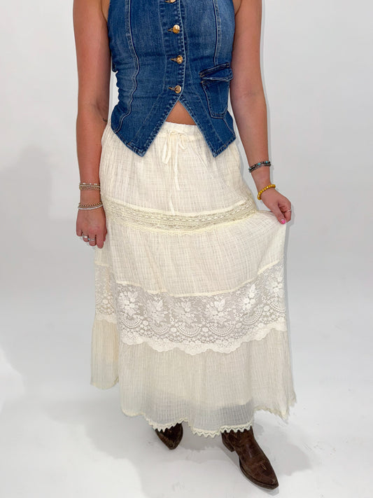 Sadie Lace Tiered Skirt, Cream