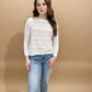 Penelope Pastel Striped Crewneck Sweater, Ivory / Multi