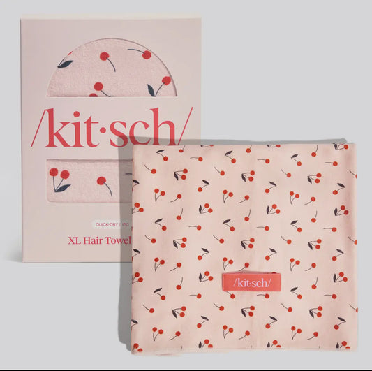 Kitsch Extra Large Quick-Dry Hair Towel Wrap, Cherries