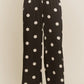 Wide Leg Satin Polka Dot Pants, Black w/ White Dots