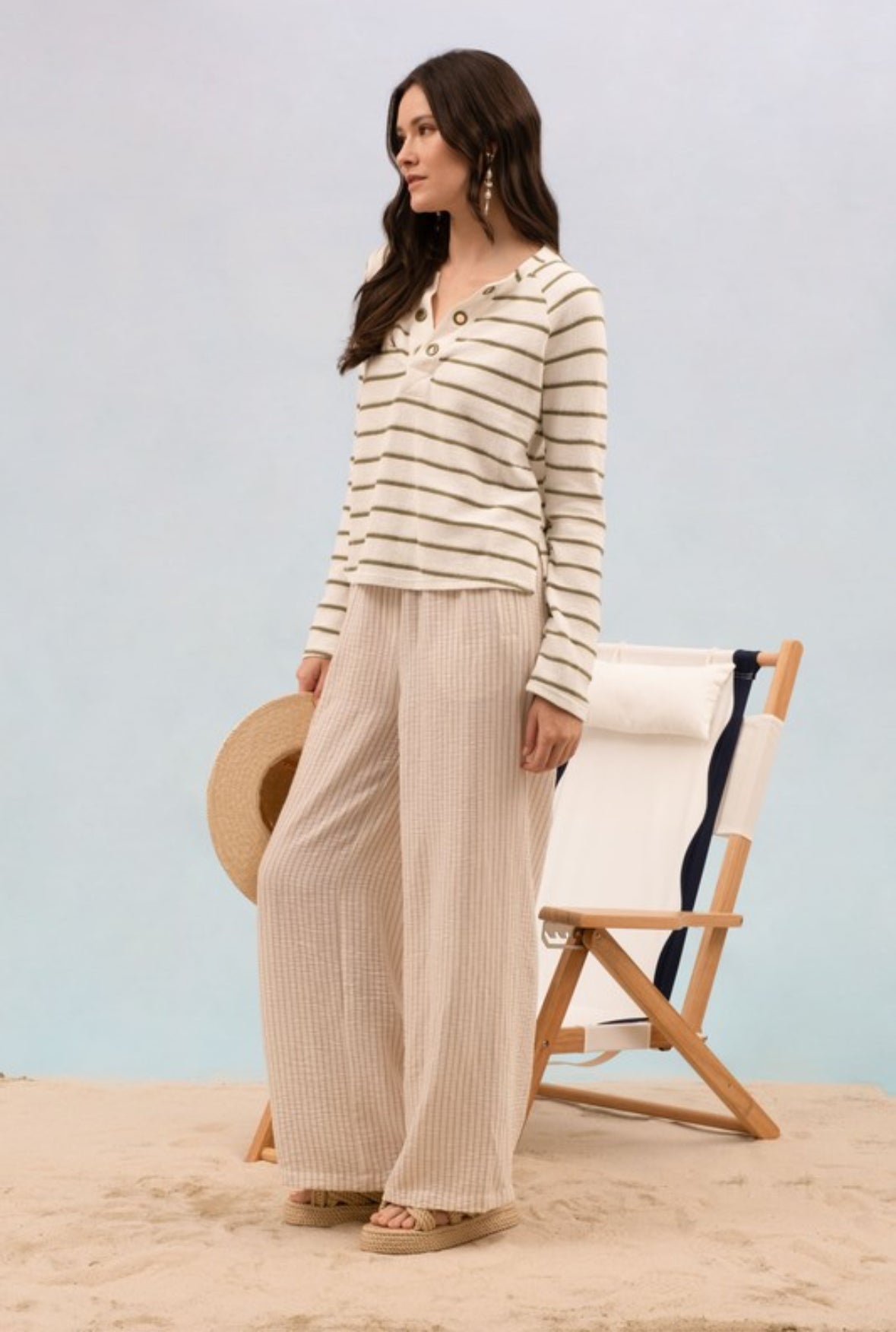 Sophie Metal Eyelet Striped Raglan Sleeve Knit Top, Olive