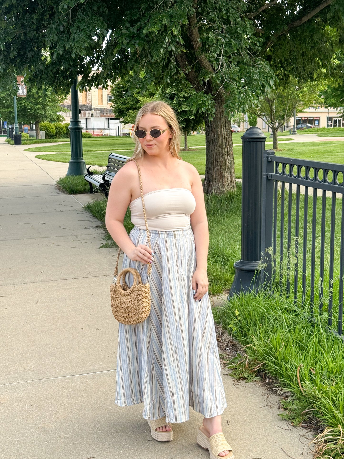 Milan Striped Linen Maxi Skirt, Blue