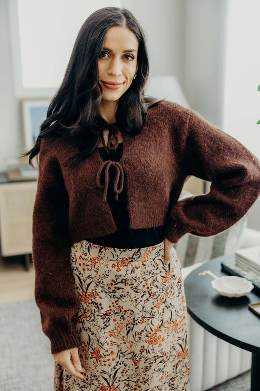 Aria Bow Front Crop Sweater, Foxy Brown