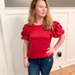 Avery Satin Fall Drape Sleeve Detail Blouse, Ruby