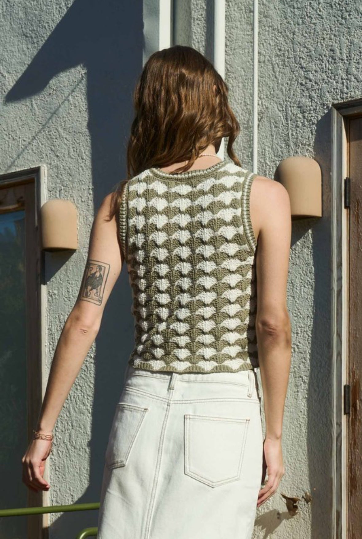 Bryleigh Scallop Pattern Sweater Tank, Olive