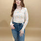Elvie Floral Print Mesh Fitted Long Sleeve Top, Blush
