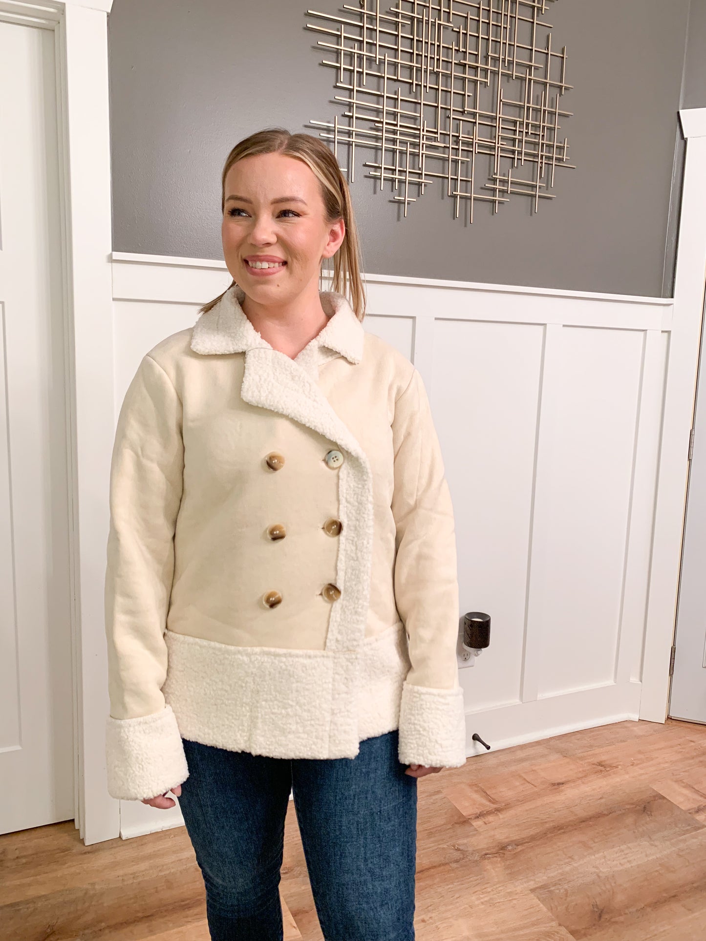 Warmin' Up Suede Button Up Coat, Beige