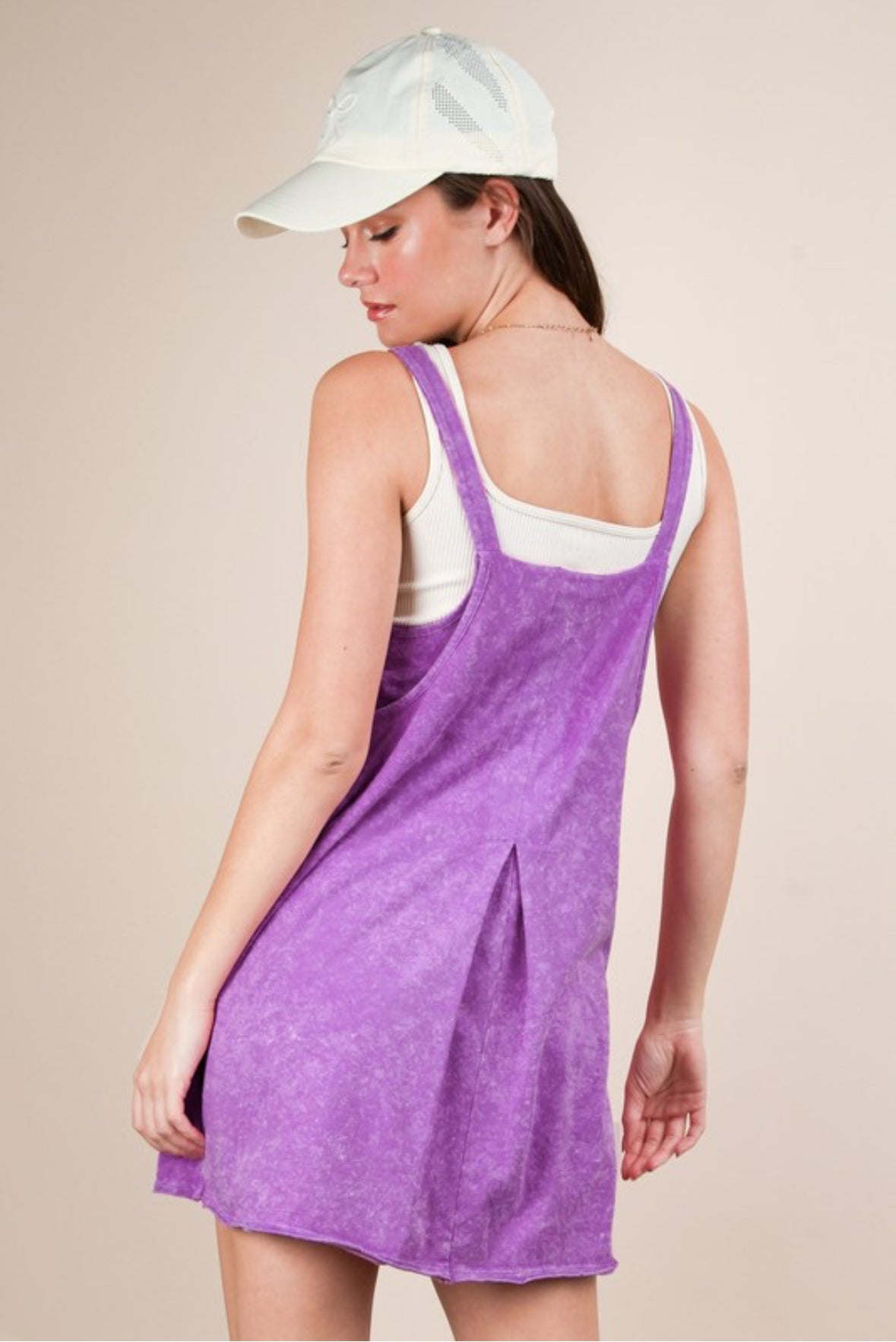 Margot Mineral Washed Knit Mini Dress w/ Romper Underneath, Purple Orchid