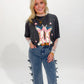 Bryleigh Puff Print Girly Cowboy Boots Oversized Graphic Tee, Black