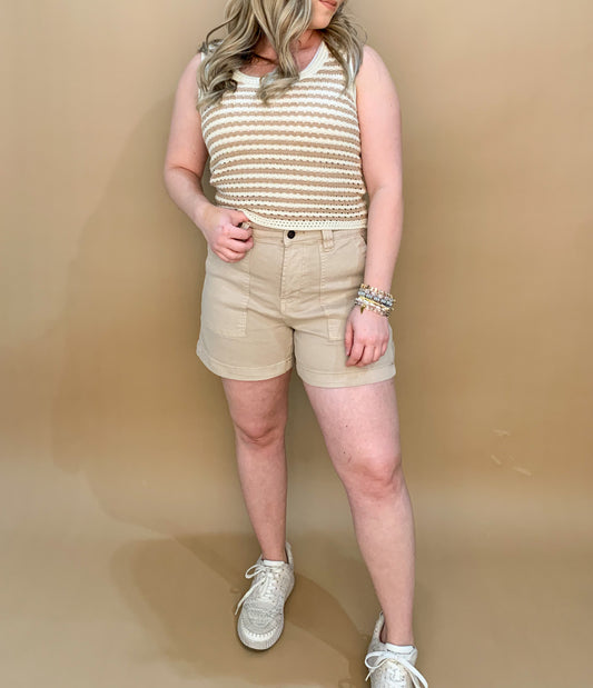 Tan Super High Rise Carpenter Shorts, Mica