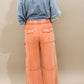 Finleigh Mineral Washed Wide Leg Cargo Lounge Pants, Faded Rust