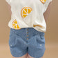 Greta Floral Embroidered Pleated Denim Shorts, Lt Denim