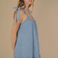 Kathi Mineral Washed Shoulder Tie Mini Dress, Denim