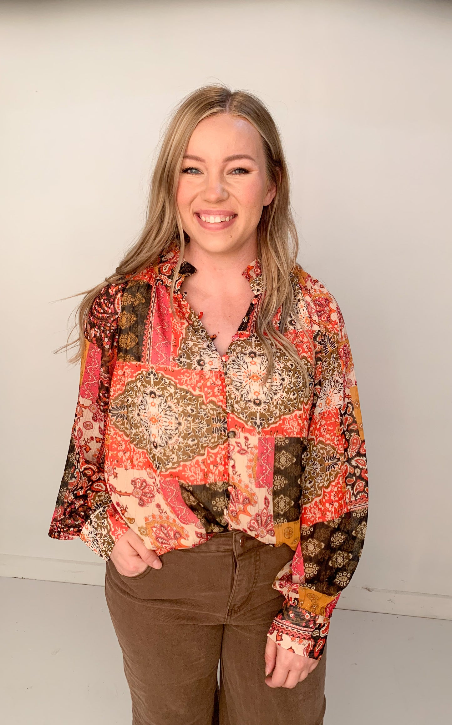 Fall Sunset Pattern Mix Top, Rust