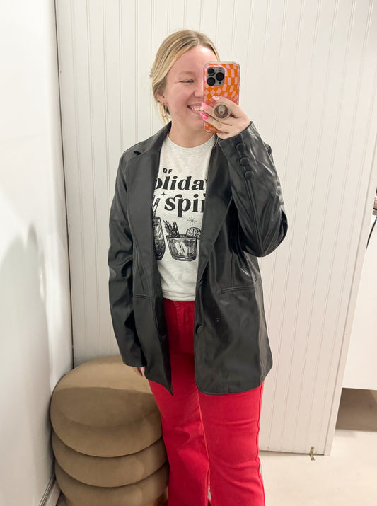 Randi Leather Blazer, Black