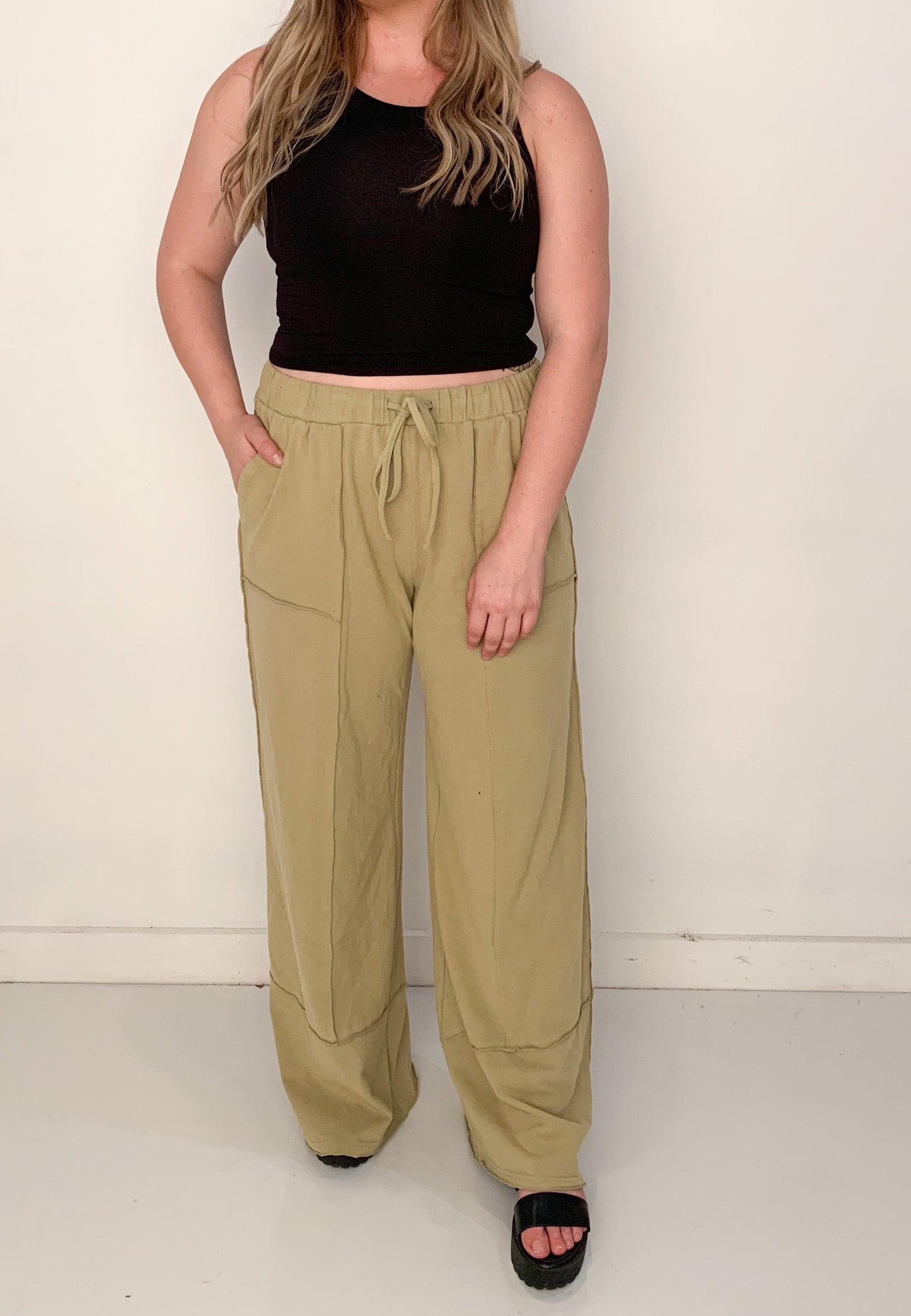 Libby Exposed Seam Wide Leg Lounge Pants, Sage