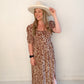 Sutton Floral Print Dress with Sweetheart Neckline, Brown