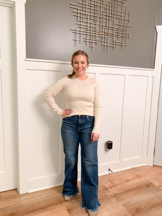 Danica Ribbed Sweater Long Sleeve Top, Oatmeal