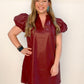 Holly Ruffle Sleeve Leather Dress, Burgundy