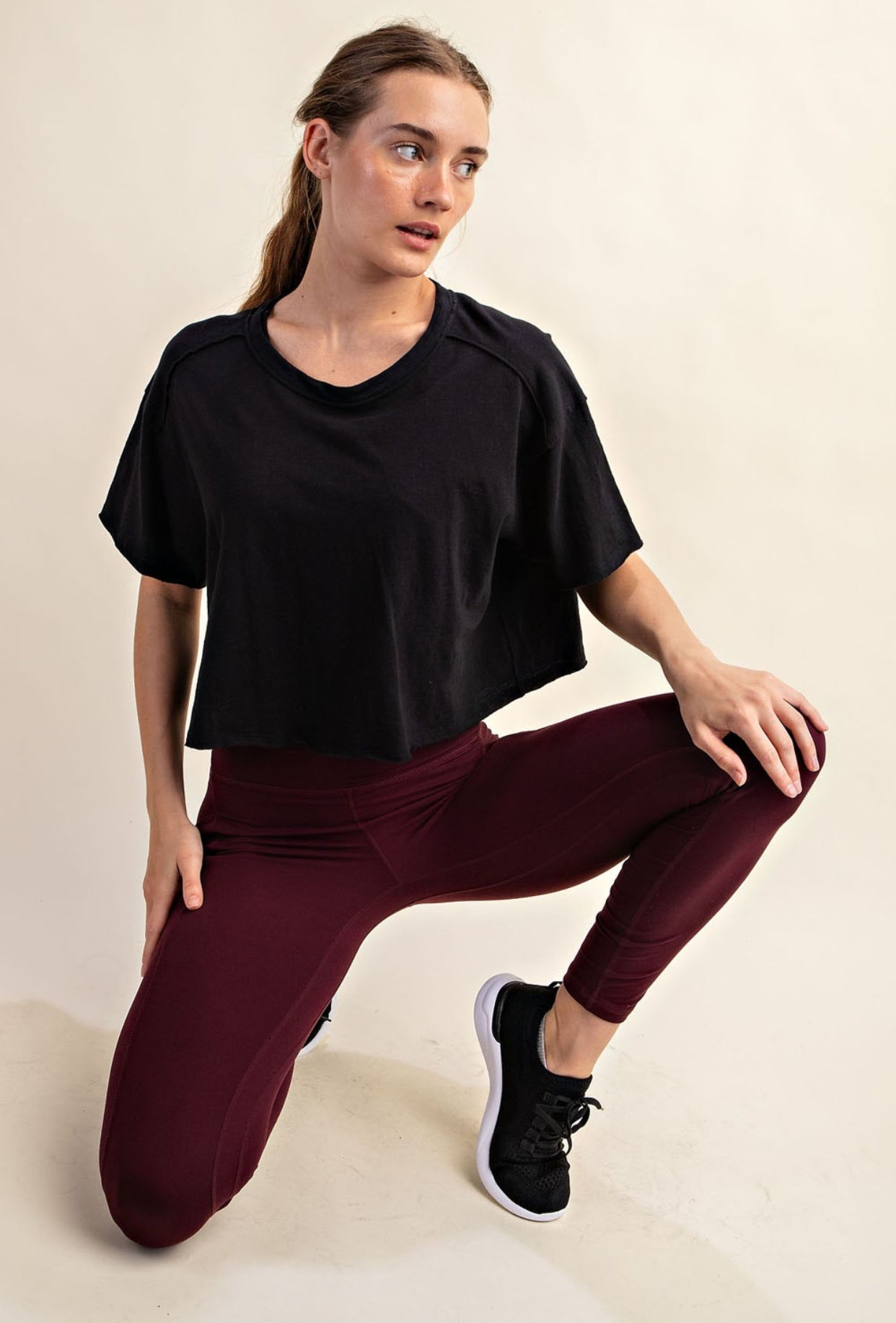 Rizzo Cotton Slub Cropped Tee, Black