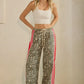 Quinlan Leopard Sport Striped Wide Leg Pants, Leopard / Red