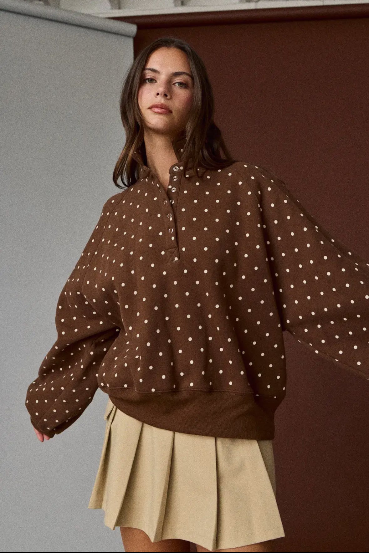 Camille Polka Dot Pullover, Brown