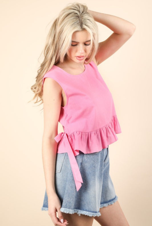 Nash Cropped Ruffle Tank, Pink