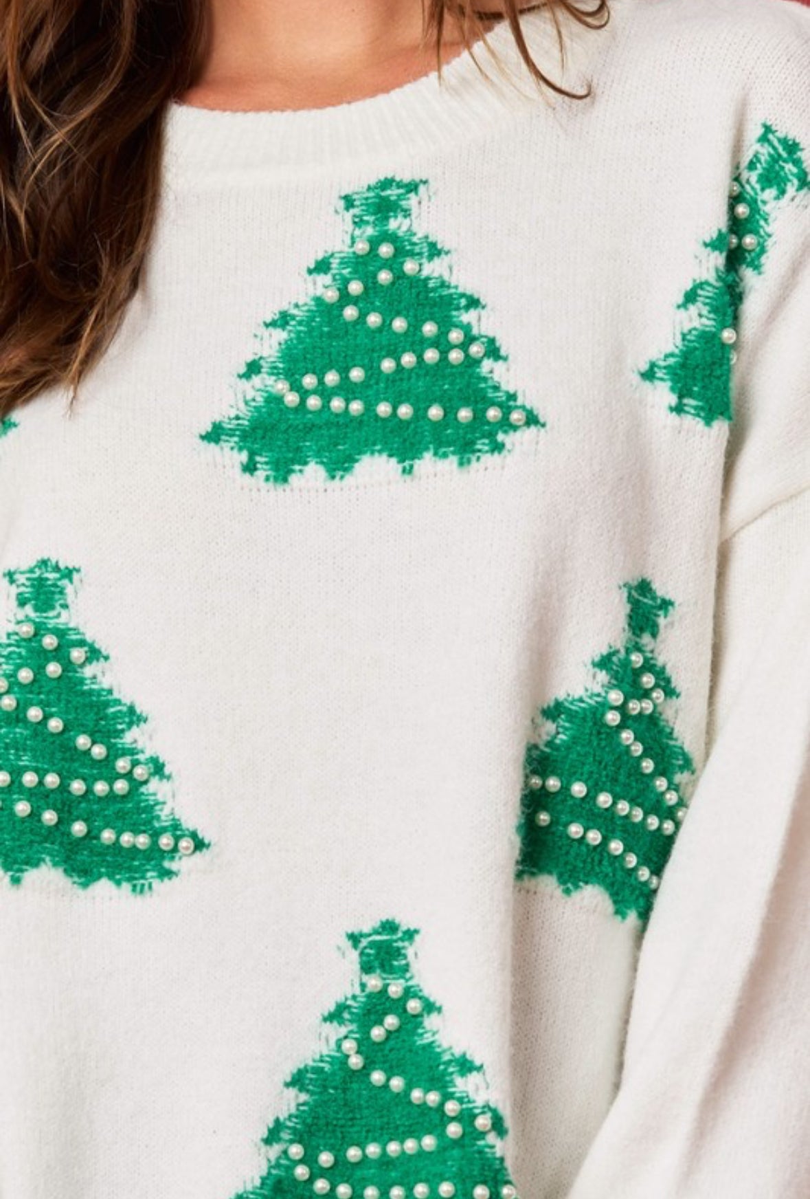 Bex Christmas Tree Oversized Sweater, Ivory