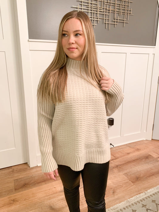 Alyssa Mock Neck Waffle Knit Sweater, Bone