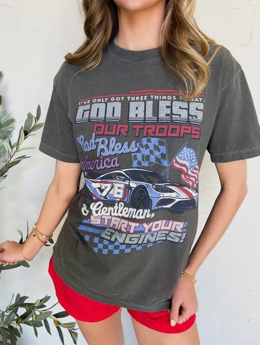 Fast Track America Graphic Tee, Pepper Comfort Colors