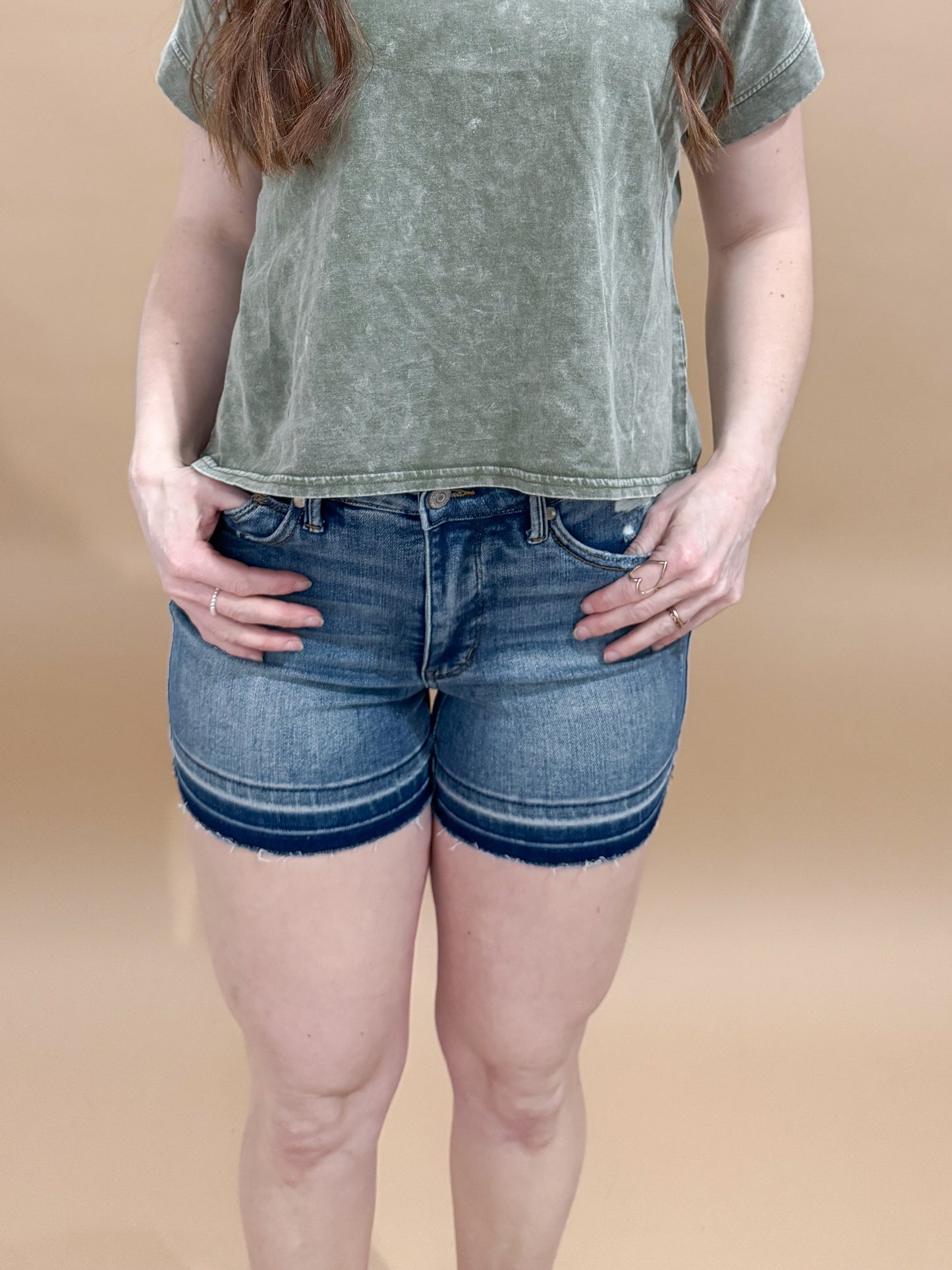 Jessa Tummy Control Vintage Wash Release Hem Shorts, Judy Blue