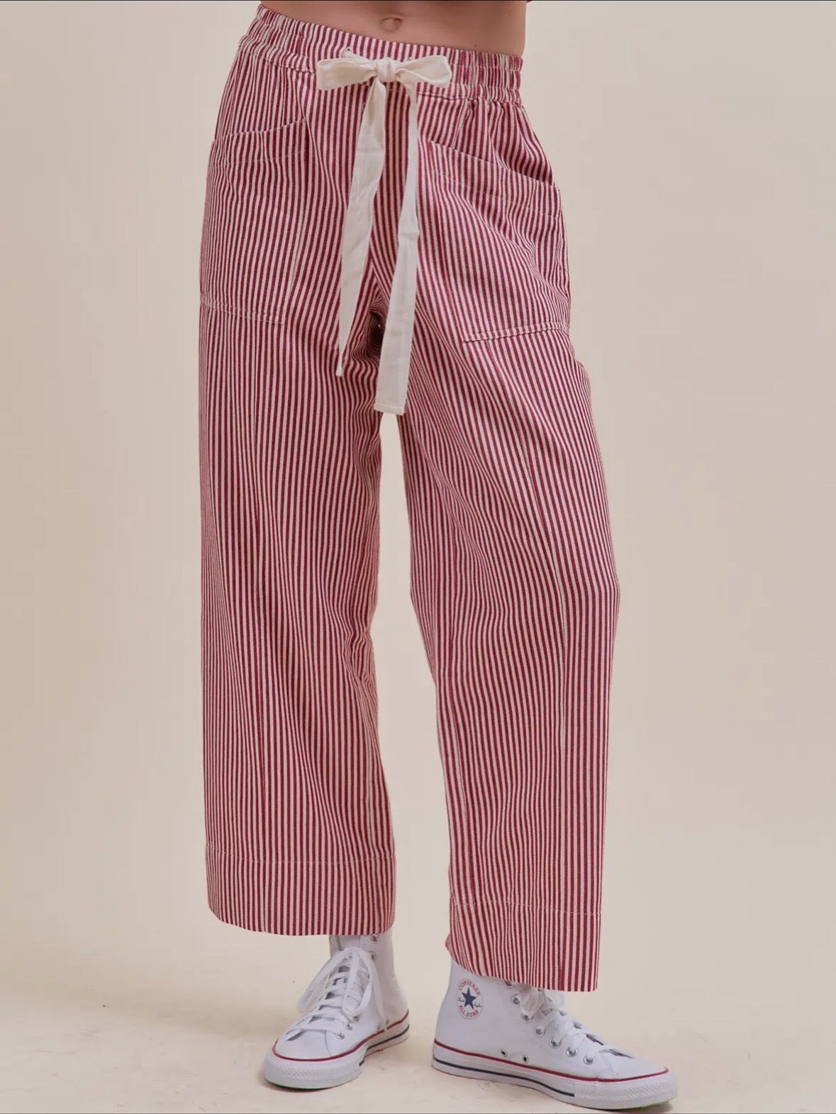 Finleigh Striped Wide Leg Pants, Red / White